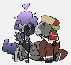 Size: 1365x1249 | Tagged: safe, artist:cogmics, imported from derpibooru, earth pony, pegasus, pony, bowtie, chainsaw consultant, cog, crossover, cute, duo, eyes closed, female, male, necktie, ponified, rainmaker (corporate clash), shipping, straight, toontown online, toontown: corporate clash