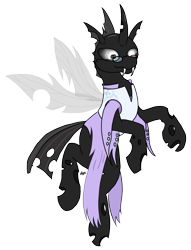 Size: 1197x1563 | Tagged: safe, artist:bjsampson, imported from derpibooru, oc, oc only, oc:vequa, changeling, changeling oc, clothes, fangs, flying, glasses, robe, runes, simple background, smiling, transparent background, vest, white changeling