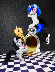 Size: 3444x4512 | Tagged: safe, alternate version, artist:malte279, imported from derpibooru, part of a set, dj pon-3, octavia melody, vinyl scratch, pony, cello, chenille, chenille stems, chenille wire, craft, disco ball, duo, duo female, female, musical instrument, pipe cleaner sculpture, pipe cleaners