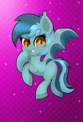 Size: 1500x2200 | Tagged: safe, artist:scandianon, imported from derpibooru, oc, oc only, bat pony, bat pony oc, bat wings, checkered background, female, gradient background, hoof over mouth, looking at you, mare, night, outdoors, pose, sky, smiling, smug, solo, spread wings, wings