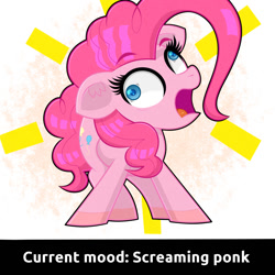 Size: 1500x1500 | Tagged: safe, artist:scandianon, imported from derpibooru, pinkie pie, earth pony, pony, derp, female, mare, meme, open mouth, screaming, wall eyed