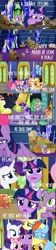 Size: 736x3259 | Tagged: safe, edit, edited screencap, imported from derpibooru, screencap, applejack, big macintosh, fluttershy, pinkie pie, rainbow dash, rarity, spike, twilight sparkle, alicorn, dragon, earth pony, pony, unicorn, season 9, the last problem, spoiler:s09, book, bookshelf, box, boxes, cardboard box, female, floppy ears, group hug, horn, hug, library, male, mane six, mare, party cave, stallion, sweet apple acres, twilight sparkle (alicorn), twilight's castle, twilight's castle library, winged spike, wings