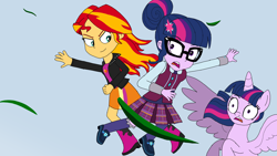 Size: 1920x1080 | Tagged: safe, artist:animatedone, imported from derpibooru, sci-twi, sunset shimmer, twilight sparkle, alicorn, human, pony, equestria girls, clothes, crystal prep academy uniform, school tie, school uniform, schoolgirl, sonic generations, sonic x shadow generations, twilight sparkle (alicorn), twolight