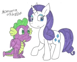 Size: 1208x981 | Tagged: safe, artist:cmara, imported from derpibooru, rarity, spike, dragon, unicorn, female, horn, male, shipping, simple background, sparity, straight, white background