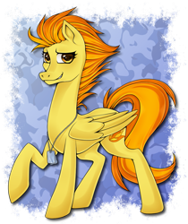 Size: 857x1022 | Tagged: safe, artist:cruxisma, imported from derpibooru, spitfire, pegasus, pony, abstract background, dog tags, long neck, necc, old art, solo