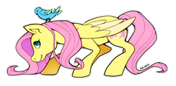 Size: 790x389 | Tagged: safe, artist:cruxisma, imported from derpibooru, fluttershy, bird, pegasus, pony, duo, female, mare, old art, simple background, solo, transparent background