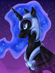 Size: 751x1000 | Tagged: safe, artist:cruxisma, imported from derpibooru, nightmare moon, alicorn, pony, concave belly, female, folded wings, mare, old art, profile, slender, solo, thin, wings