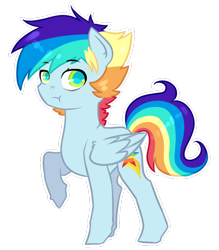 Size: 700x800 | Tagged: safe, artist:kraytt-05, imported from derpibooru, oc, oc only, oc:philadelfia, cat, pegasus, pony, :t, chibi, colored pupils, male, multicolored hair, offspring, outline, parent:rainbow dash, parent:soarin', parents:soarindash, rainbow hair, raised hoof, simple background, solo, stallion, transparent background, white outline