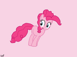 Size: 988x732 | Tagged: safe, artist:esfeet, imported from derpibooru, pinkie pie, earth pony, female, pink background, simple background, solo