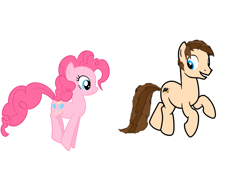 Size: 1471x1016 | Tagged: safe, artist:fanofpinkiepie2024, imported from derpibooru, pinkie pie, oc, oc:braden, earth pony, female, jumping, male, simple background, white background