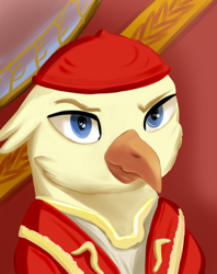 Size: 584x736 | Tagged: safe, artist:niezow, imported from derpibooru, oc, oc only, oc:erion xii, griffon, equestria at war mod, bust, clothes, griffon oc, hat, portrait, robes, solo