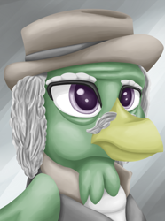 Size: 756x1016 | Tagged: safe, artist:cofido, imported from derpibooru, oc, oc only, oc:vitalius moonbill, griffon, equestria at war mod, bust, clothes, facial hair, griffon oc, hat, moustache, portrait, solo