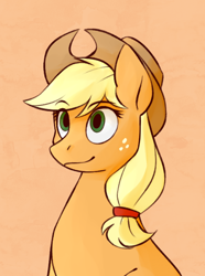 Size: 520x700 | Tagged: safe, artist:bunnyshrubby, imported from derpibooru, applejack, earth pony, pony, equestria at war mod, applejack's hat, bust, cowboy hat, freckles, hairband, hat, portrait, solo