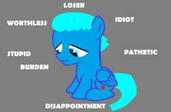 Size: 3344x2200 | Tagged: safe, artist:memeartboi, imported from derpibooru, pegasus, pony, angst, burden, colt, cover art, deep state, depressed, depression, disappointment, foal, gumball watterson, hopeless, hurt/comfort, idiot, loser, male, miserable, negative thoughts, neglect, pathetic, ponified, poster, sad, sad pony, sniffing, stupid, the amazing world of gumball, upset, wings, worthless