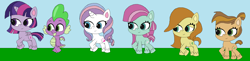 Size: 1800x441 | Tagged: safe, artist:marybethmaria1423, imported from twibooru, fluttershy, minty, potion nova, my little pony: pony life, butterscotch, image, png, rule 63, saguaro, walking