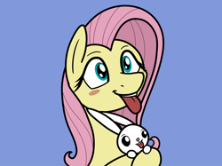 Size: 2048x1532 | Tagged: safe, artist:ewoudcponies, imported from derpibooru, angel bunny, fluttershy, pegasus, pony, rabbit, animal, blushing, duo, female, simple background, tongue out