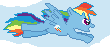 Size: 110x47 | Tagged: safe, artist:mastermaul, imported from derpibooru, rainbow dash, pegasus, pony, female, flying, mare, pixel art, profile, solo, true res pixel art