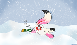 Size: 2507x1470 | Tagged: safe, artist:foxxy-arts, imported from derpibooru, oc, oc only, oc:foxxy hooves, arctic fox, fox, hippogriff, clothes, female, foxified, hippogriff oc, mid-transformation, paw pads, paws, scarf, snow, snow storm, solo, species swap, transformation