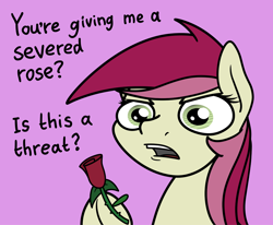 Size: 2048x1688 | Tagged: safe, artist:ewoudcponies, imported from derpibooru, roseluck, earth pony, pony, female, flower, open mouth, pink background, rose, roseluck is not amused, simple background, solo