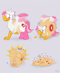 Size: 1061x1280 | Tagged: safe, artist:foxxy-arts, imported from derpibooru, oc, oc only, oc:foxxy hooves, hippogriff, blushing, cheese, cheese wheel, exclamation point, female, food, food transformation, heart, hippogriff oc, inanimate tf, open mouth, sign, solo, splitting, transformation, transformation sequence