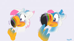 Size: 1280x710 | Tagged: safe, artist:foxxy-arts, imported from derpibooru, oc, oc:foxxy hooves, bird, hippogriff, toucan, blushing, female to male, hippogriff oc, open mouth, open smile, rule 63, smiling, toucan sam, transformation, transformation sequence, transgender transformation