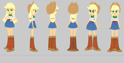 Size: 3983x2045 | Tagged: safe, artist:qbert2kcat, imported from derpibooru, applejack, human, equestria girls, applejack's hat, belt, boots, clothes, cowboy boots, cowboy hat, female, gray background, hat, high heel boots, shirt, shoes, simple background, skirt, solo