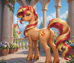 Size: 1024x864 | Tagged: safe, imported from derpibooru, sunset shimmer, ai content, ai generated, anonymous prompter, butt, generator:pony diffusion v6 xl, generator:stable diffusion, looking at you, plot, unamused
