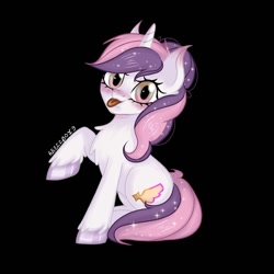 Size: 1280x1280 | Tagged: safe, artist:6hellboy9, imported from derpibooru, oc, oc only, oc:sweetieck dreams, pony, unicorn, black background, cute, female, horn, mare, simple background, solo, solo female, unicorn horn, unicorn oc