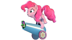 Size: 3840x2160 | Tagged: safe, imported from derpibooru, gummy, pinkie pie, earth pony, pony, 3d, 3d model, 4k, element of laughter, high res, party cannon, simple background, source filmmaker, transparent background