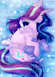 Size: 1700x2380 | Tagged: safe, artist:riressa, imported from derpibooru, starlight glimmer, pony, unicorn, crying, crystal, cutie mark, female, horn, looking at you, mare, smiling, solo, water