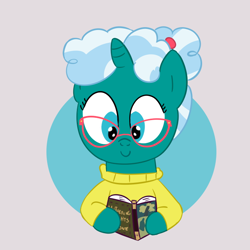 Size: 700x700 | Tagged: safe, artist:wanda, imported from derpibooru, bellflower blurb, pony, unicorn, book, female, horn, mare, reading, solo