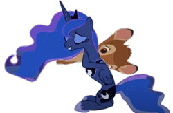 Size: 526x345 | Tagged: safe, imported from ponybooru, screencap, princess luna, bambi, crossover, hug, solo