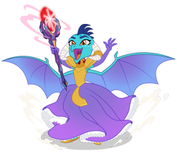 Size: 3600x3120 | Tagged: safe, artist:sapphiregamgee, imported from derpibooru, princess ember, dragon, clothes, dragon lord ember, dragon wings, dragoness, dress, eyebrows, female, high res, magic, open mouth, open smile, simple background, smiling, solo, spread wings, transparent background, wings