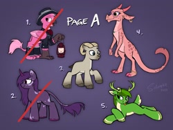 Size: 4000x3000 | Tagged: safe, artist:selenophile, imported from derpibooru, oc, oc only, dragon, griffon, pony, unicorn, adoptable, dragon oc, goat oc, griffon oc, horn, non-pony oc, reindeer oc, unicorn oc