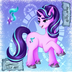 Size: 1580x1580 | Tagged: safe, artist:liliart1211, imported from derpibooru, starlight glimmer, pony, unicorn, antagonist, digital art, digital painting, horn, magic, smiling, unshorn fetlocks