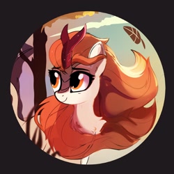 Size: 1000x1000 | Tagged: safe, artist:aureai, imported from derpibooru, autumn blaze, kirin, bust, chest fluff, female, leonine tail, mare, portrait, solo, tail