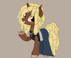 Size: 2590x2096 | Tagged: safe, artist:6hellboy9, imported from derpibooru, oc, oc only, oc:kesha, pony, unicorn, brown background, cute, dreadlocks, horn, pony oc, simple background, solo, unicorn horn, unicorn oc