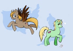 Size: 1280x891 | Tagged: safe, artist:featherhead, imported from derpibooru, pegasus, pony, unicorn, duo, hetalia, horn, looking at each other, looking at someone, male, ponified, united kingdom, united states