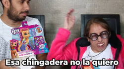 Size: 1200x673 | Tagged: safe, imported from derpibooru, sunny starscout, earth pony, human, angry, female, funny, g5, glasses, meme, merchandise, spanish, spanish text, text, toy, werevertumorro