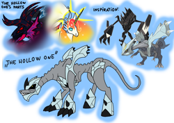 Size: 1414x1000 | Tagged: safe, artist:zetikoopa, imported from derpibooru, oc, oc:rainbow of void, alicorn, dragon, kyurem, concave belly, emaciated, legendary pokémon, necrozma, pokémon, rainbow of darkness, rainbow of light, ribs, skinny, spine, thin, weak form