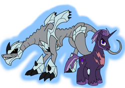 Size: 1414x1000 | Tagged: safe, artist:zetikoopa, imported from derpibooru, oc, oc:rainbow of void, oc:violet judge, pony, unicorn, crystal, horn, male, scar, stallion, unicorn oc, weak form