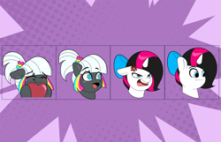 Size: 3600x2324 | Tagged: safe, artist:joaothejohn, imported from derpibooru, oc, oc:heart sticht, oc:kaleidoscope swatch, earth pony, pegasus, unicorn, angry, blushing, commission, cute, emoji, emotes, expressions, glasses, heart, horn, laughing, lidded eyes, meme, multicolored hair, open mouth, pegasus oc, poggers, ribbon, smiling, solo, text, wings, your character here