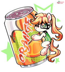 Size: 1550x1710 | Tagged: safe, imported from derpibooru, oc, oc only, pony, unicorn, cute, female, food, horn, orange, simple background, soda