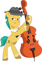 Size: 1425x2111 | Tagged: safe, artist:prixy05, imported from derpibooru, hitch trailblazer, earth pony, pony, bipedal, double bass, fedora, g5, hat, male, musical instrument, my little pony: tell your tale, necktie, simple background, solo, stallion, transparent background, vector