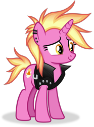 Size: 2633x3539 | Tagged: safe, artist:anime-equestria, imported from derpibooru, luster dawn, unicorn, alternate hairstyle, belt buckle, clothes, ear piercing, female, horn, jacket, mare, piercing, punk, simple background, smiling, solo, transparent background, vector