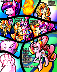 Size: 2400x3000 | Tagged: safe, artist:keytee-chan, imported from derpibooru, pear butter, princess cadance, oc, oc:lovely pear, alicorn, earth pony, pony, comic:great big fusion 4: mother of all, ^^, age regression, amazed, brought to life, comic, drink, drinking, duo, eyes closed, female, fusion, fusion:pear butter, fusion:princess cadance, glowing, glowing horn, grin, horn, hug, implied apple bloom, implied applejack, implied big macintosh, implied empress eternal party, implied hopeful bourbon, looking at each other, looking at someone, mare, open mouth, open smile, potion, smiling, smiling at each other, summoning, surprised, transformation, young cadance, younger