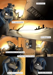 Size: 1024x1452 | Tagged: safe, artist:whitepone, imported from derpibooru, oc, oc:homage, pony, unicorn, comic:blue moon, fallout equestria, comic, female, horn, mare, solo