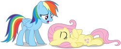 Size: 9860x4035 | Tagged: safe, artist:creedyboy124, imported from derpibooru, fluttershy, rainbow dash, pegasus, pony, base used, duo, duo female, female, lying down, mare, simple background, transparent background, vector