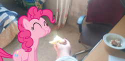 Size: 1898x923 | Tagged: safe, artist:williamsvenancio, imported from derpibooru, pinkie pie, earth pony, human, female, hand, irl, offscreen character, offscreen human, photo