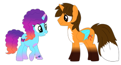 Size: 7455x4016 | Tagged: safe, artist:xxblue-shy-gamersxx, imported from derpibooru, oc, oc:ej, alicorn, unicorn, canon x oc, duo, duo male and female, female, g5, g5 to g4, generation leap, horn, male, misty brightdawn, rebirth misty, simple background, transparent background